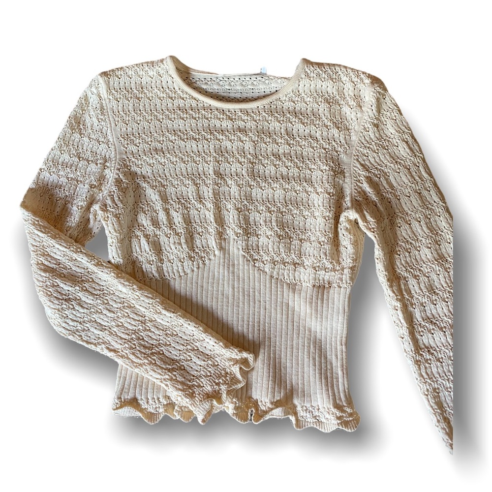 Zara Women’s Crochet Textured Sweater/Shirt Knit Cropped Shirt